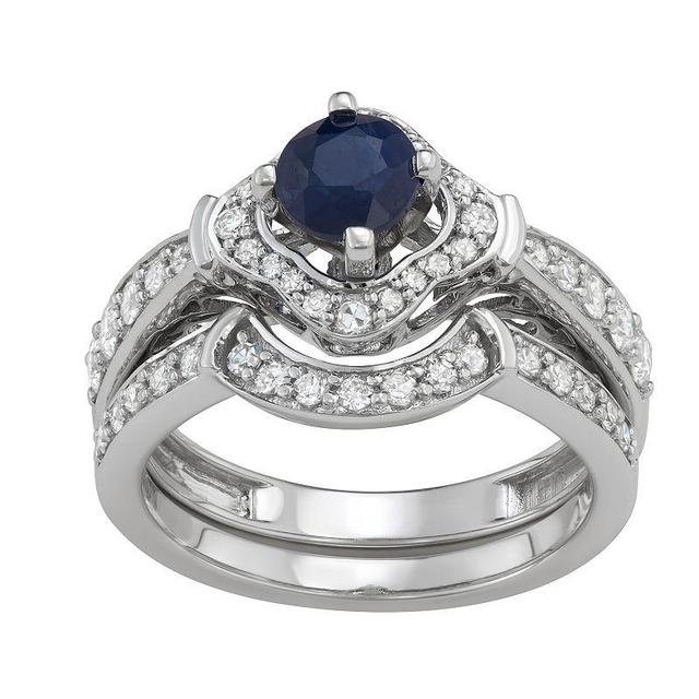 14k White Gold 1/2 Carat T.W. Diamond & Gemstone Halo Engagement Ring Set, Womens Blue Blue Product Image