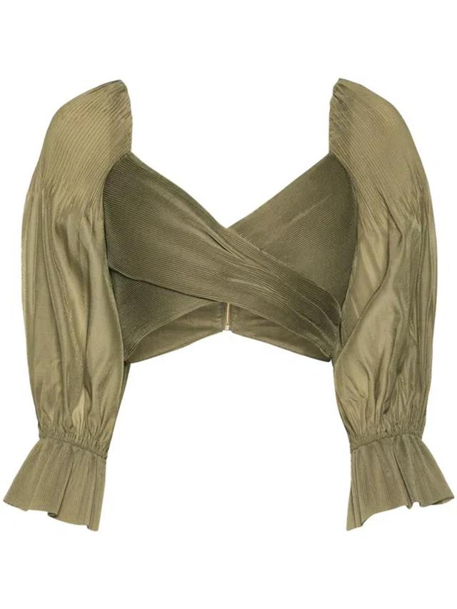 Pleated Bodice Fluted Cuffs In Green Product Image