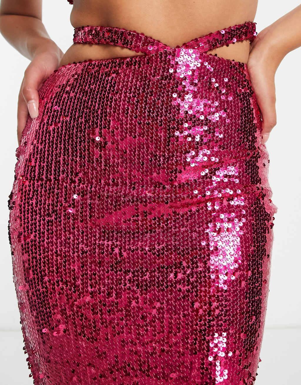 Simmi Tall sequin cut out waist maxi skirt in pink - part of a set Product Image