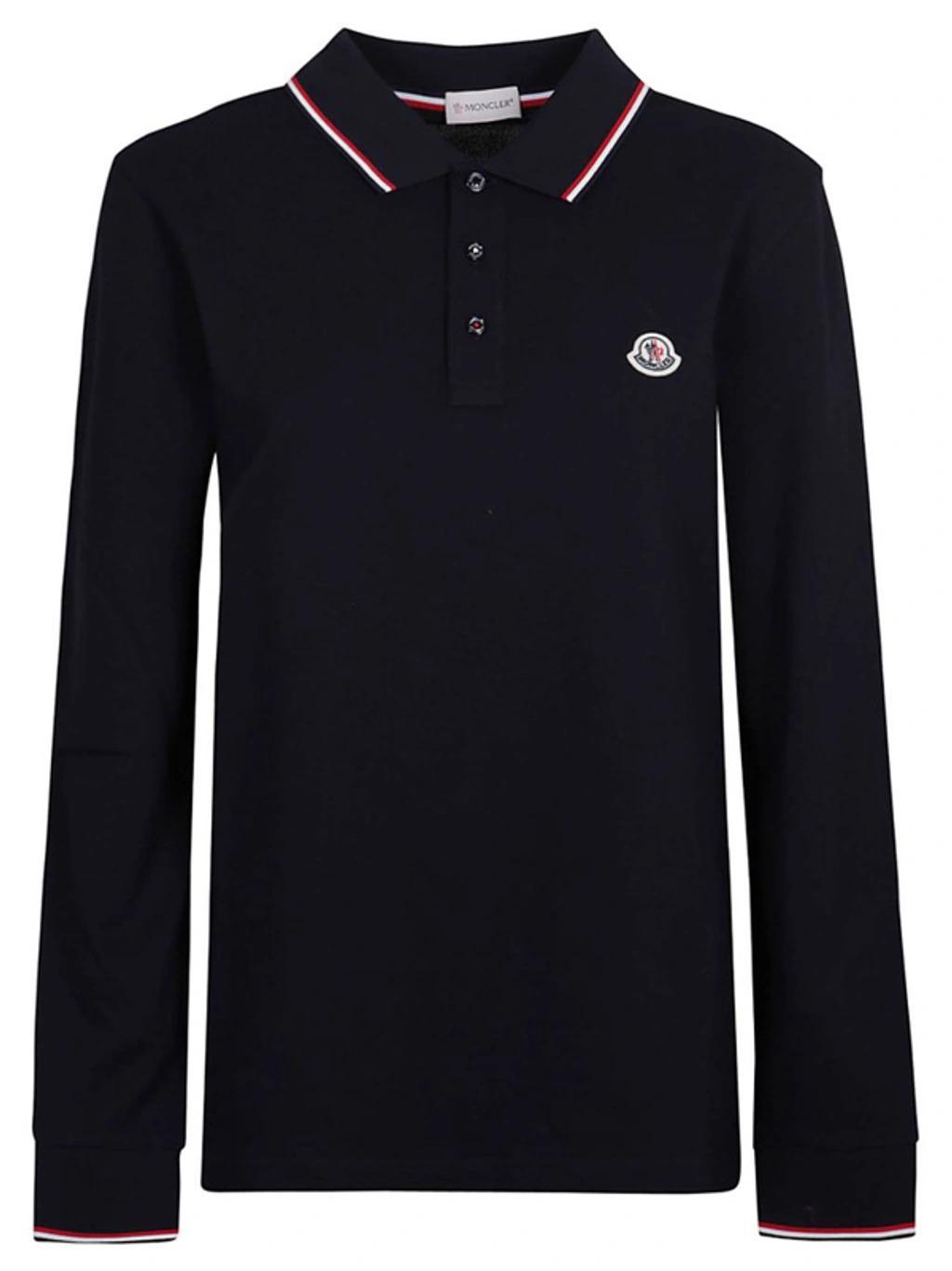 Logo Patch Long Sleeved Polo Shirt In Blue Product Image