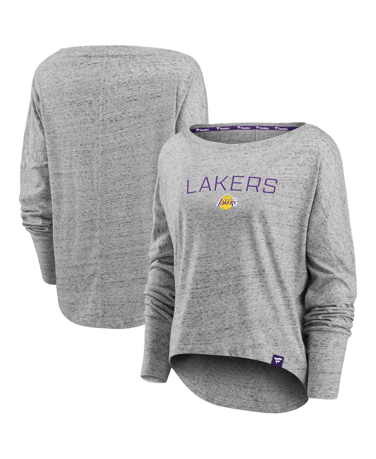 Womens Fanatics Heathered Gray Los Angeles Lakers Nostalgia Off-The-Shoulder Long Sleeve T-shirt Product Image