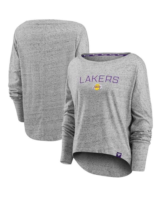 Womens Fanatics Heathered Gray Los Angeles Lakers Nostalgia Off-The-Shoulder Long Sleeve T-shirt Product Image