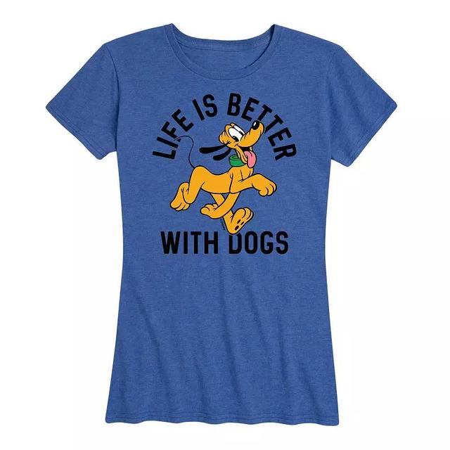 Disneys Pluto Womens Life Is Better With Dogs Graphic Tee Grey Royal Blue Product Image