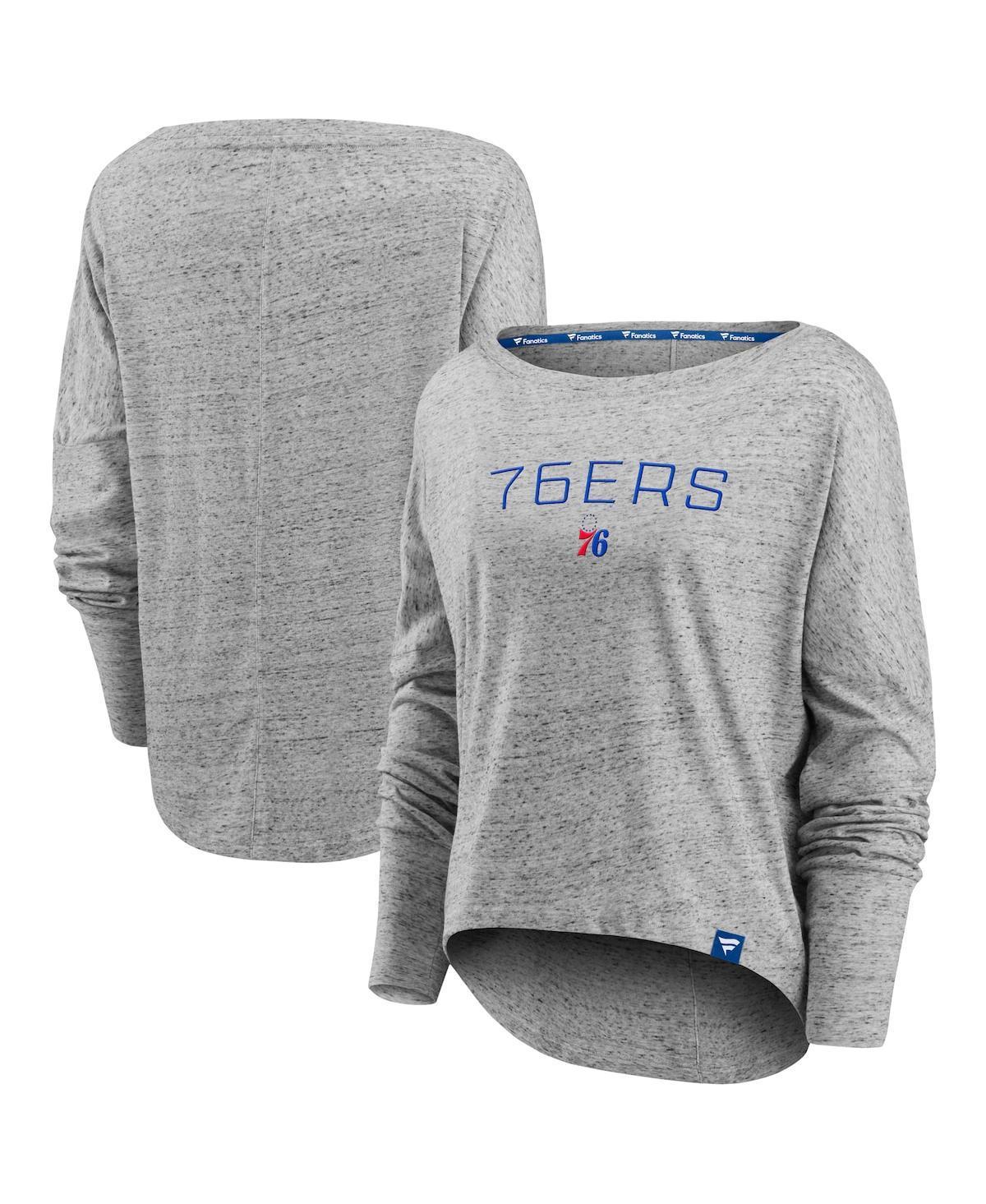 Womens Fanatics Heathered Gray Philadelphia 76ers Nostalgia Off-The-Shoulder Long Sleeve T-shirt Product Image