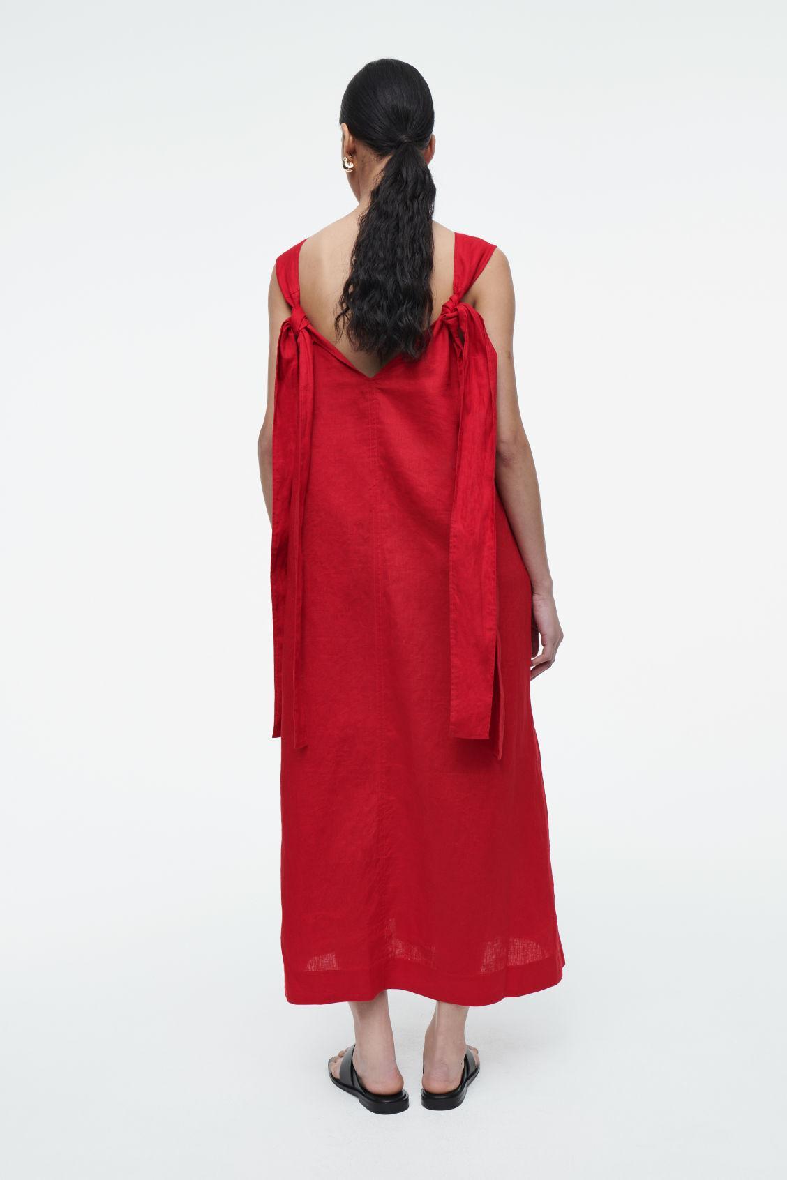 LINEN A-LINE MIDI DRESS Product Image