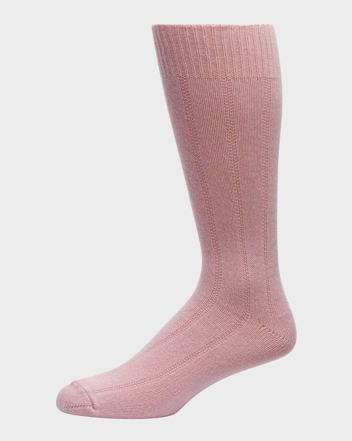 Neiman Marcus Men's Rib-Cashmere Crew Socks - PINK Product Image