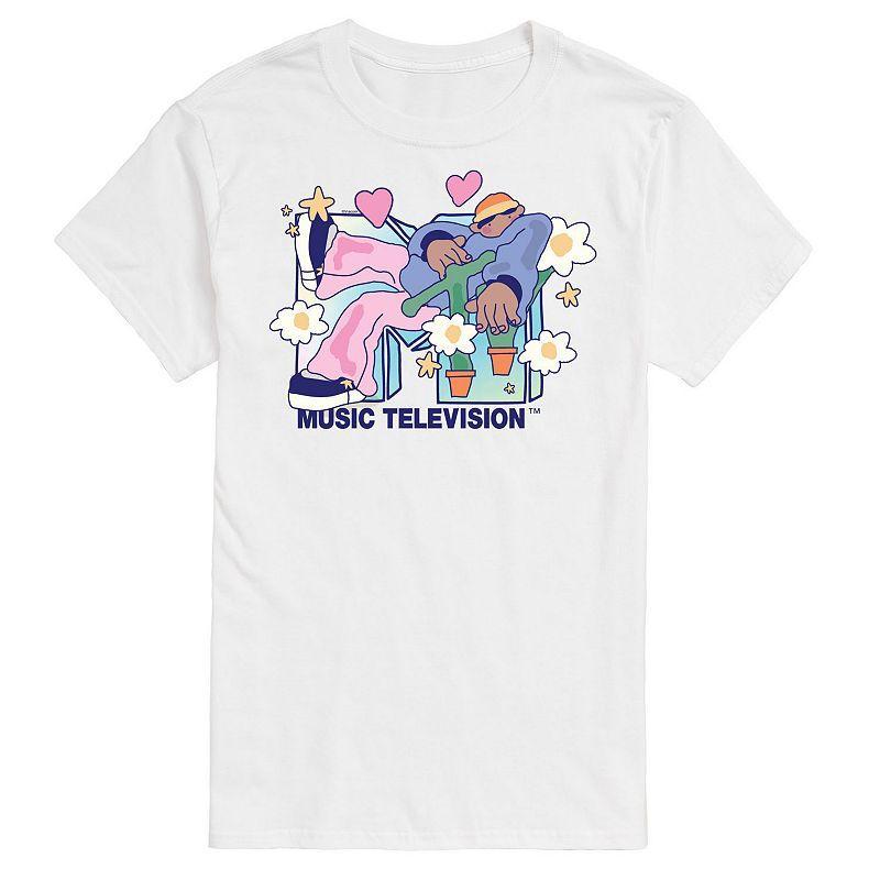 Mens MTV Funky Flower Dude Graphic Tee White Product Image