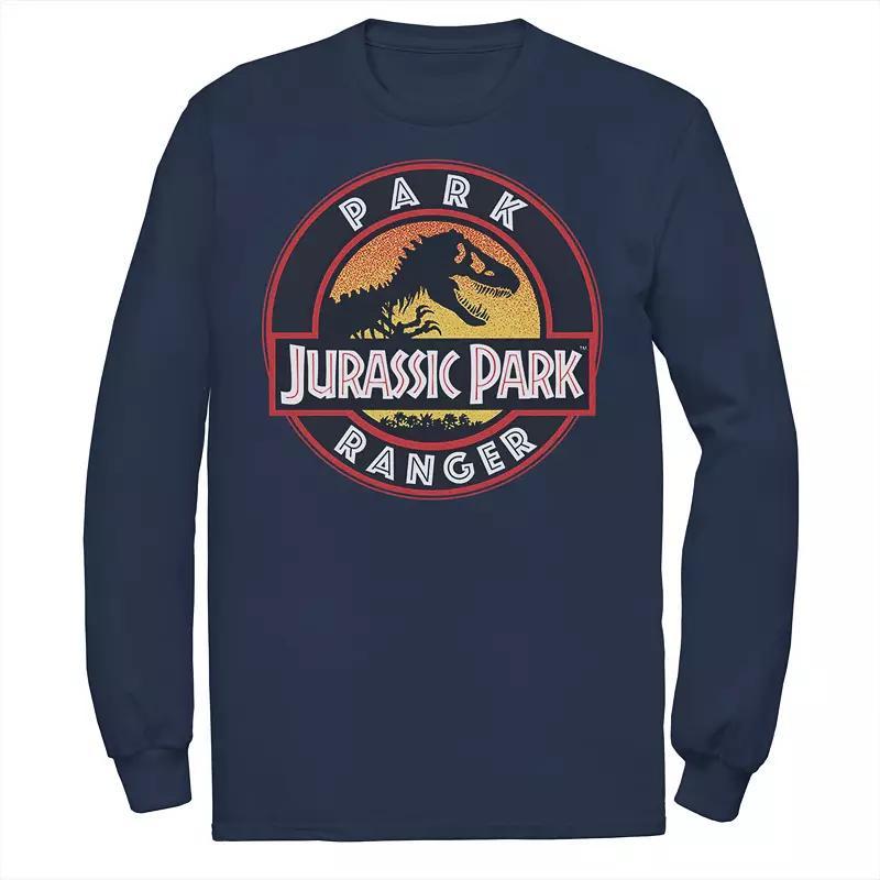 Mens Jurassic Park Ranger Danger Orange Gradient Icon Long Sleeve Graphic Tee Blue Product Image