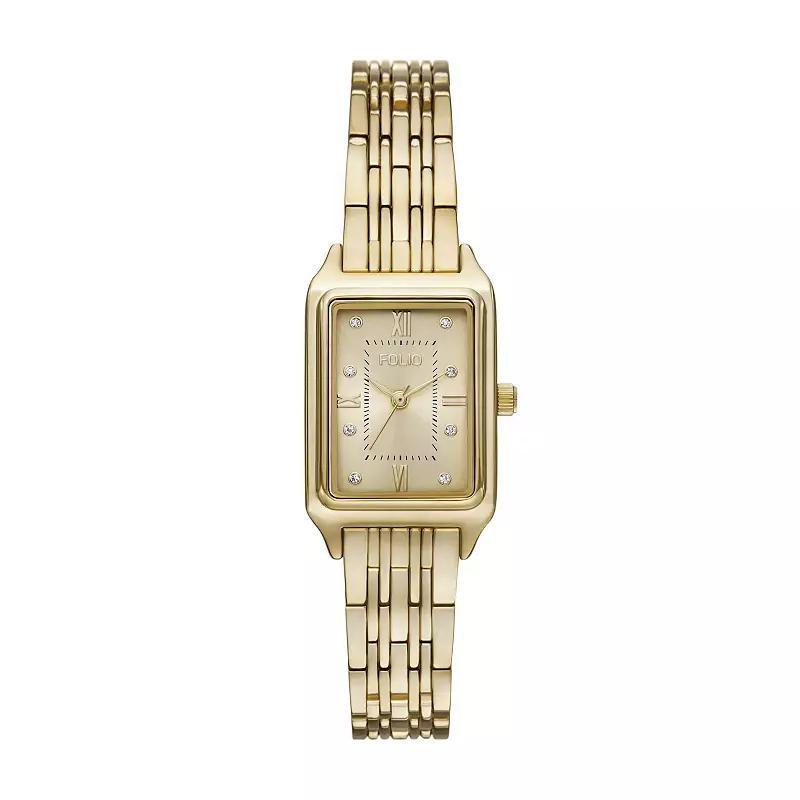 Folio Womens Rectangular Bracelet Watch, Gold Tone Product Image