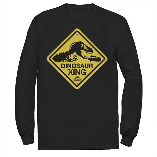 Mens Jurassic Park Dinosaur Crossing Yellow Sign Tee Blue Product Image