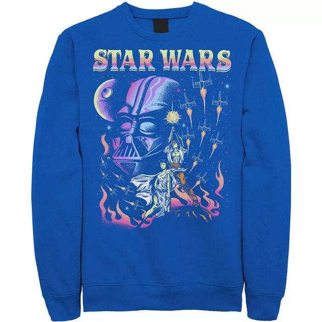 Mens Star Wars Retro Blacklight Colors Poster Sweatshirt Blue Product Image