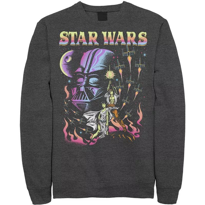 Mens Star Wars Retro Blacklight Colors Poster Sweatshirt Grey Heather Product Image