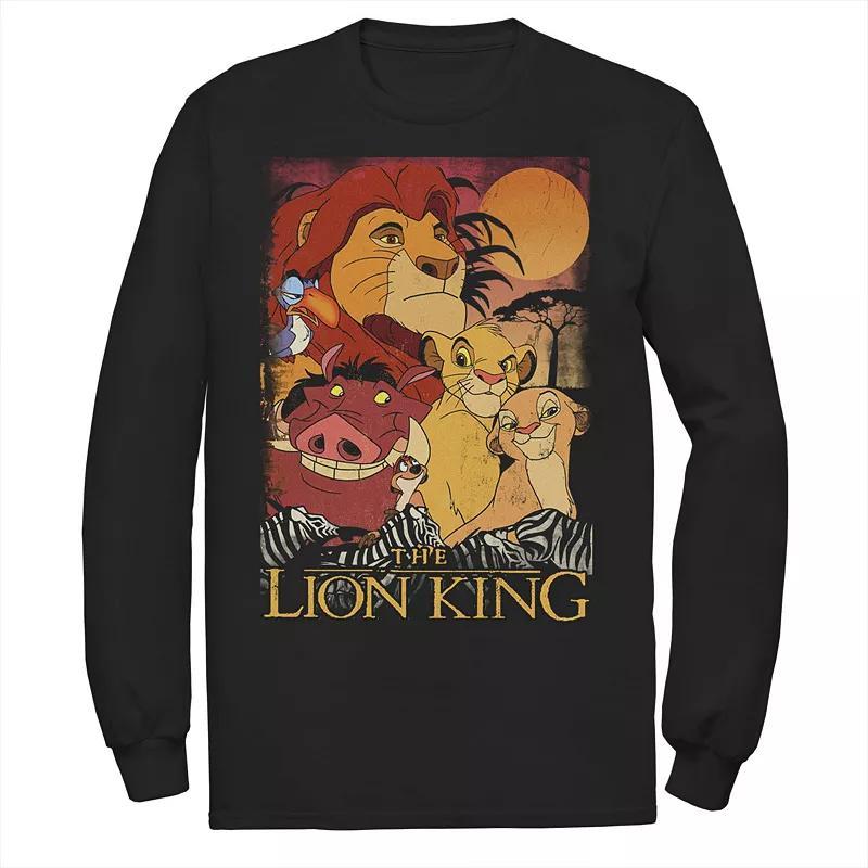 Mens Disney The Lion King Happy Group Shot Sunset Vintage Poster Tee Blue Product Image