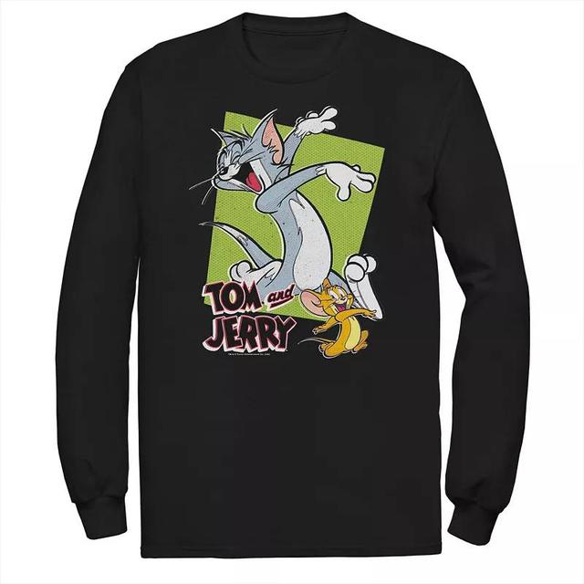 Big & Tall Tom and Jerry Retro Style Green Box Portrait Long Sleeve Graphic Tee, Mens Product Image