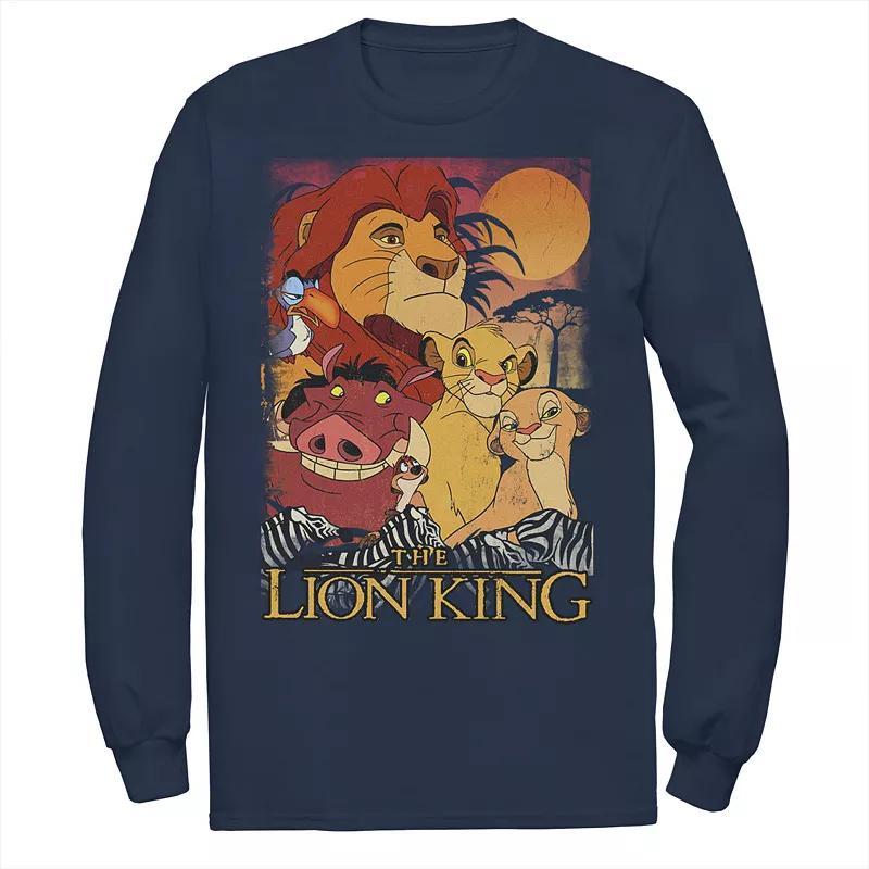 Mens Disney The Lion King Happy Group Shot Sunset Vintage Poster Tee Blue Product Image