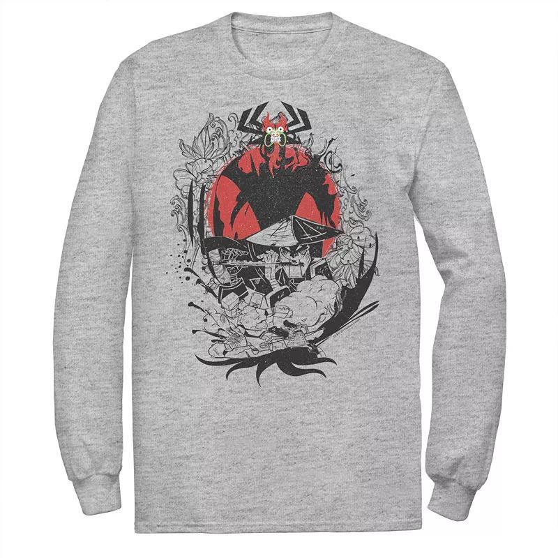 Mens Cartoon Network Samurai Jack Aku & The Flute Battle Long Sleeve Tee Athletic Grey Product Image