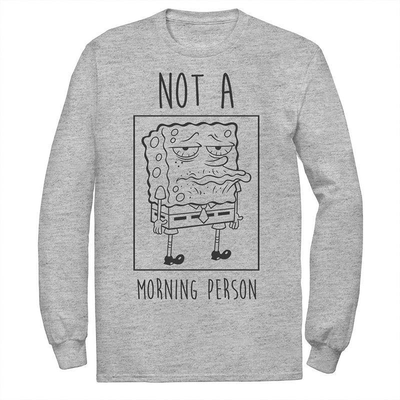 Mens Nickelodeon SpongeBob SquarePants Not A Morning Person Long Sleeve Graphic Tee Athletic Grey Product Image