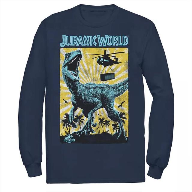 Mens Jurassic World T-Rex Color Pop Retro Poster Tee Blue Product Image