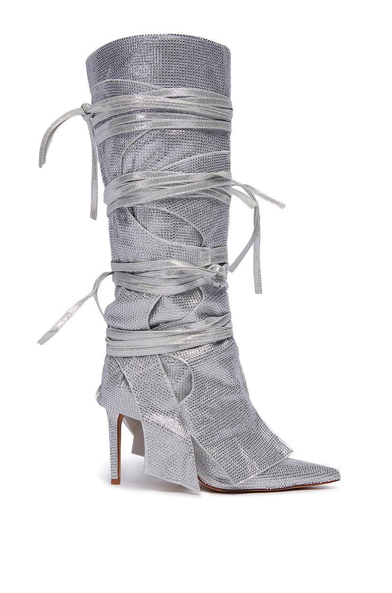 AZALEA WANG CORDIAL SILVER RHINESTONE BOOT Product Image