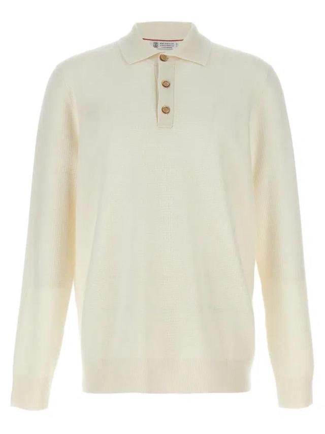 BRUNELLO CUCINELLI Polo Cashmere Sweater In White Product Image