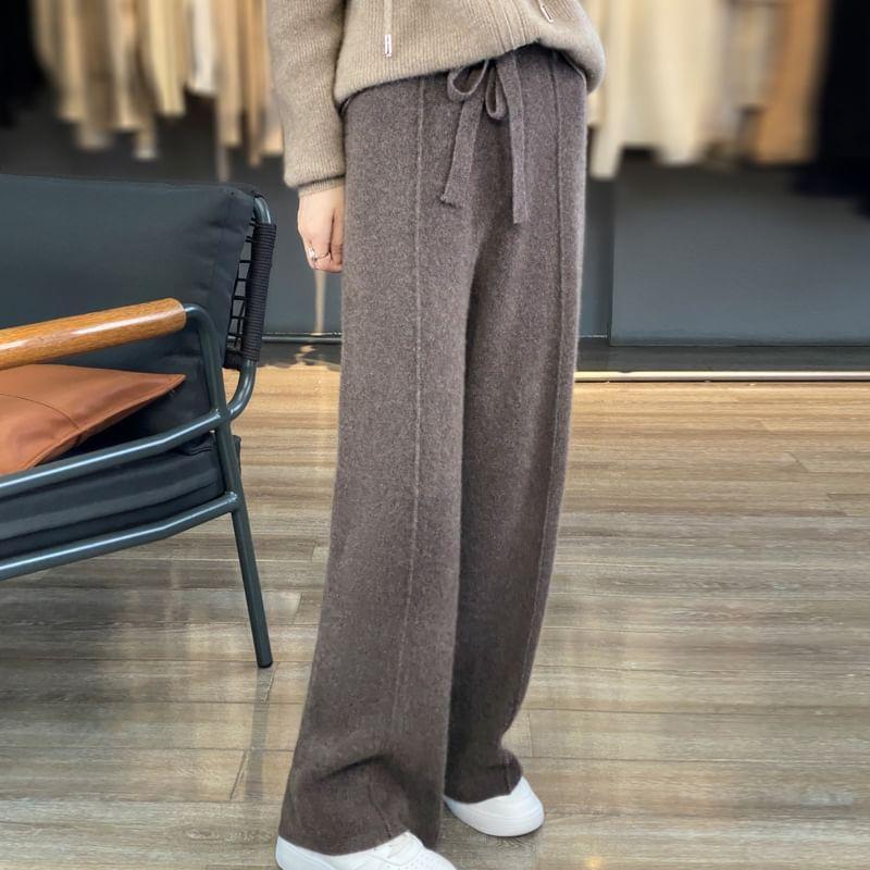 High Rise Plain Knit Wide Leg Pants Product Image