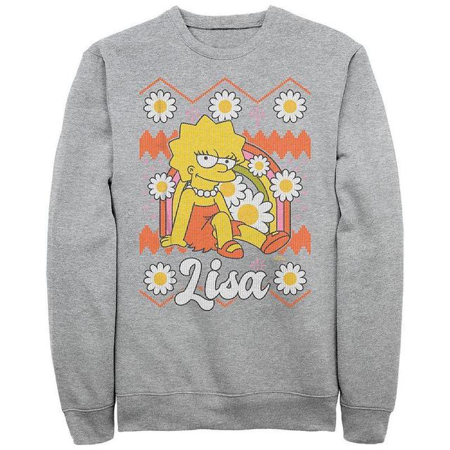 Mens The Simpsons Lisa Christmas Sweater Graphic Fleece Athletic Grey Product Image