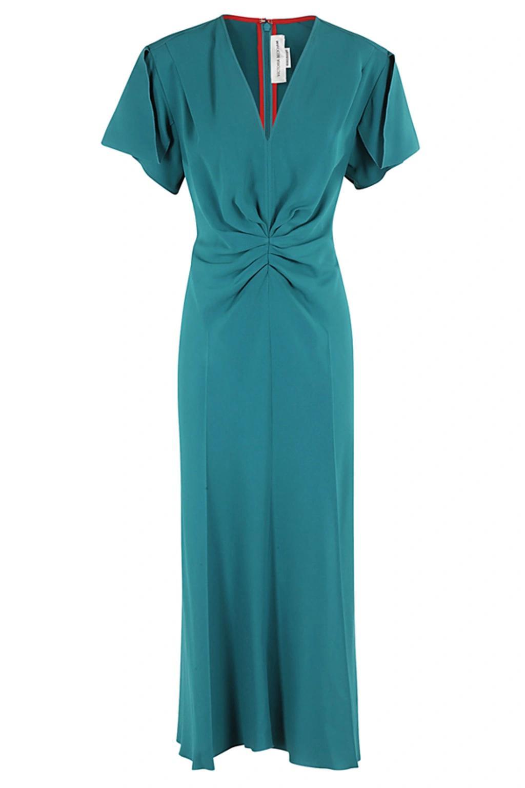 Draping-detailed Flared Midi Dress In Green Product Image