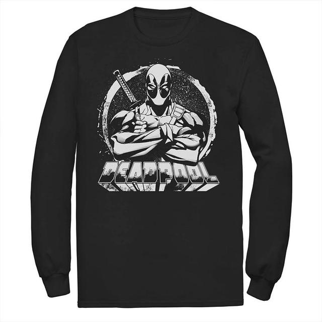 Mens Marvel Deadpool Arms Crossed Chalk Out Badge Long Sleeve Graphic Tee Product Image