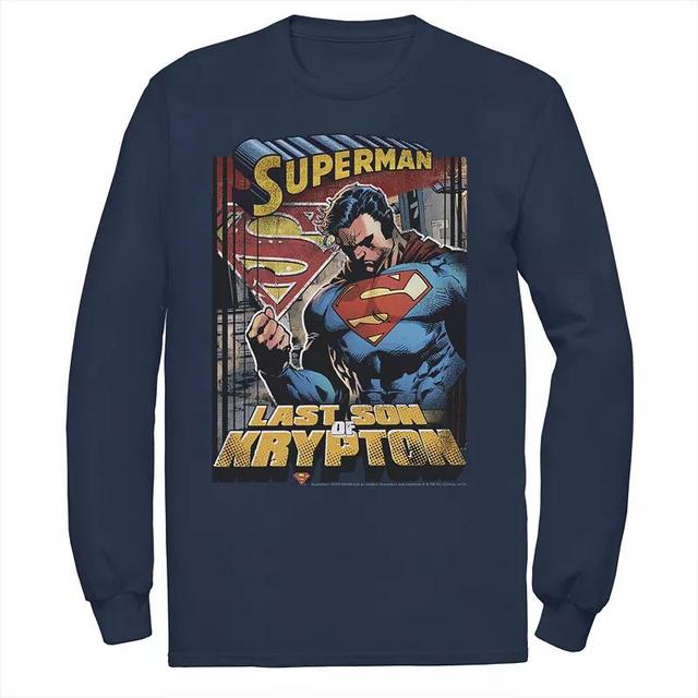 Mens DC Comics Superman Last Son Of Krypton Text Poster Tee Blue Product Image