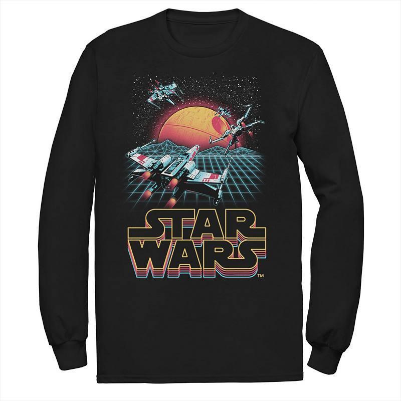 Mens Star Wars Retro X-Wing Grid Poster Long Sleeve Graphic Tee Product Image