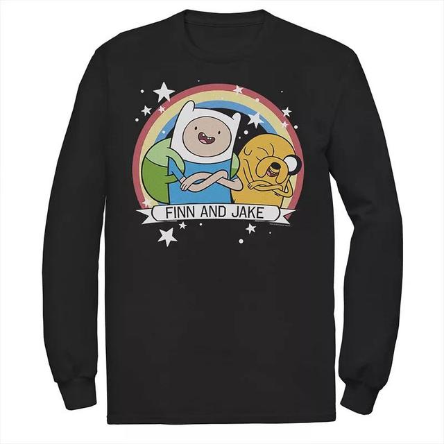 Mens Cartoon Network Adventure Time Finn & Jake Rainbow Banner Long Sleeve Tee Blue Product Image