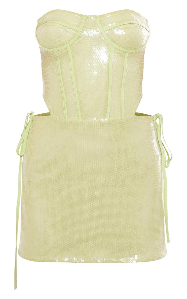 Light Lime Diamante Corset Cut Out Detail Mini Dress Product Image