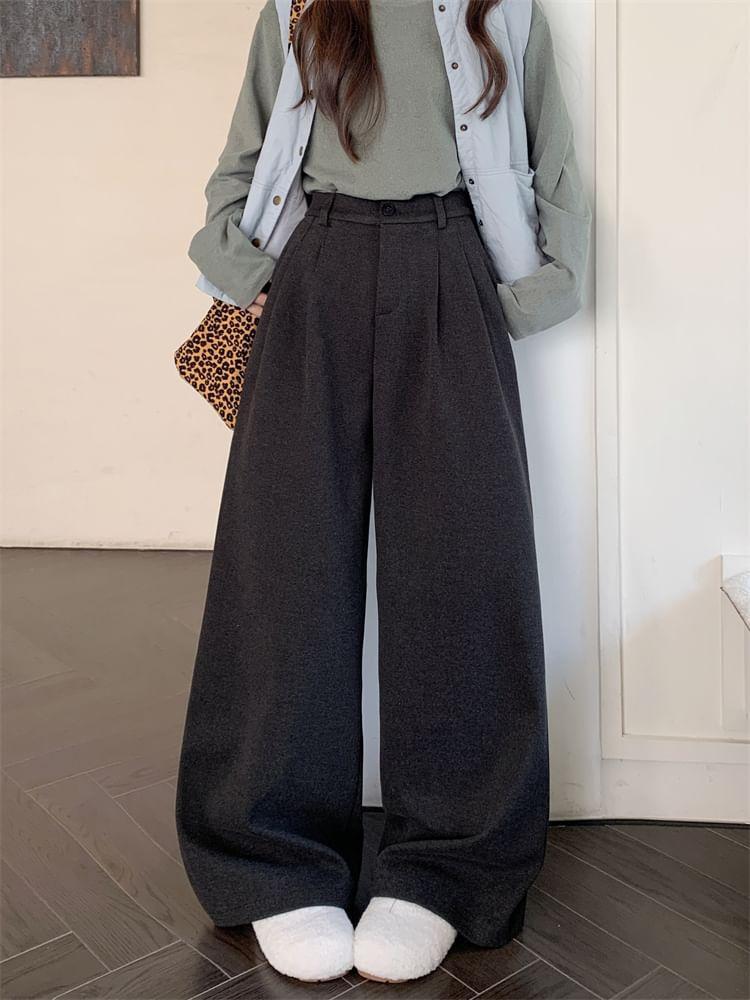 High Rise Plain Wide Leg Pants Product Image