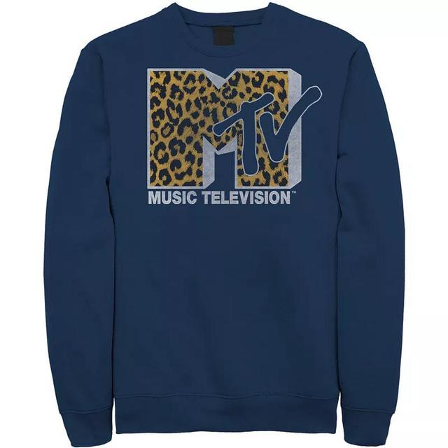 Mens MTV Logo Cheetah Print Sweatshirt Blue Product Image