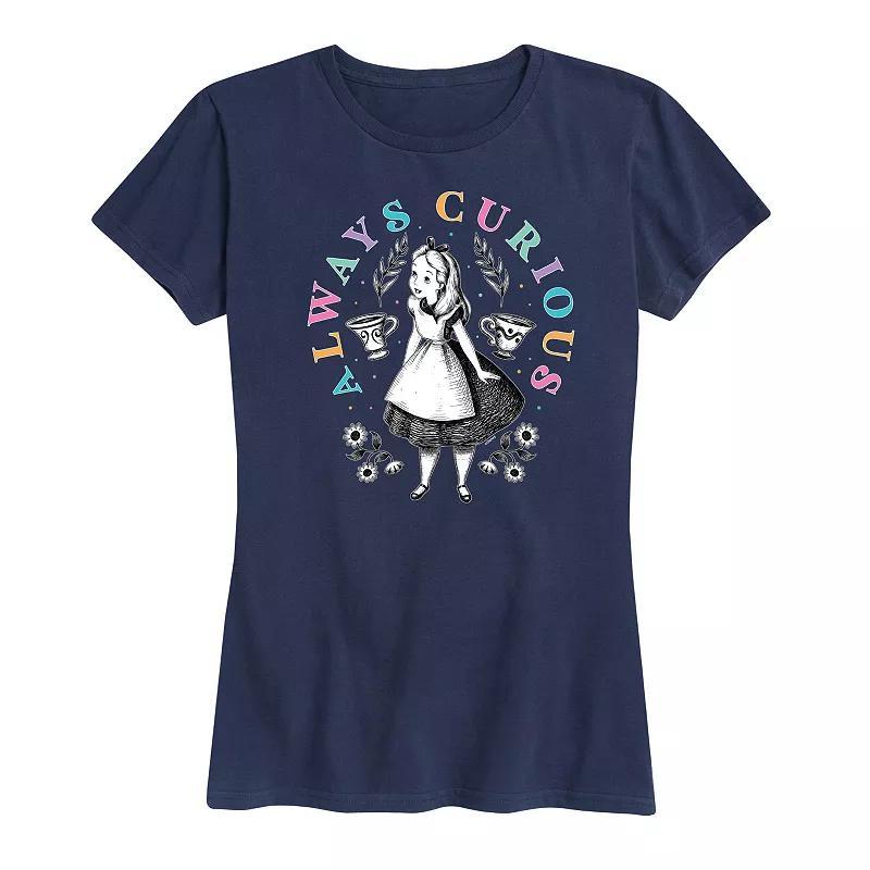 Disneys Alice in Wonderland Womens Always Curious Graphic Tee, Girls Heather Grey Product Image