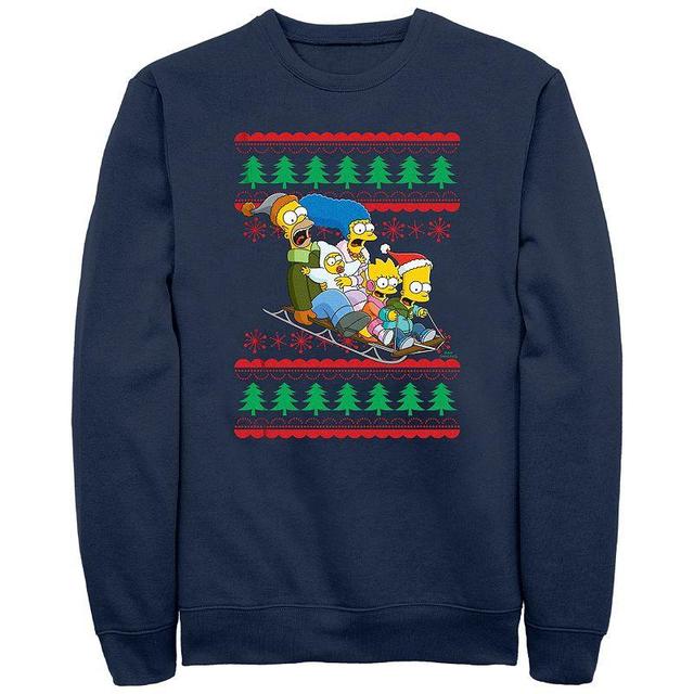 Mens The Simpsons Family Sleigh Ride Sweater Graphic Fleece Blue Product Image