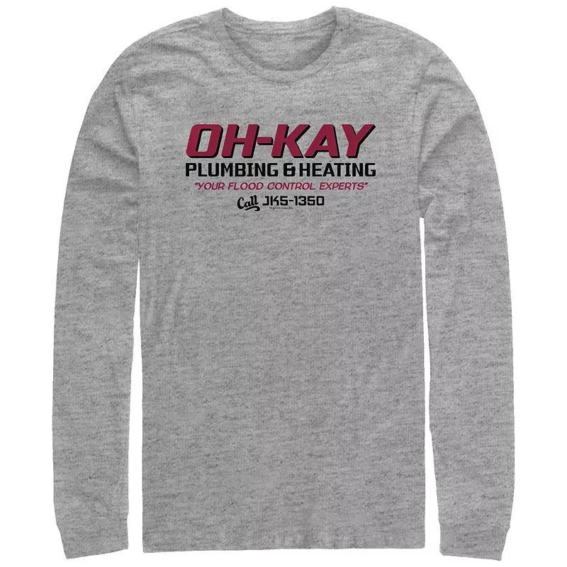 Big & Tall Home Alone Oh-Kay Plumbing & Heating Logo Long Sleeve Graphic Tee, Mens Athletic Grey Product Image