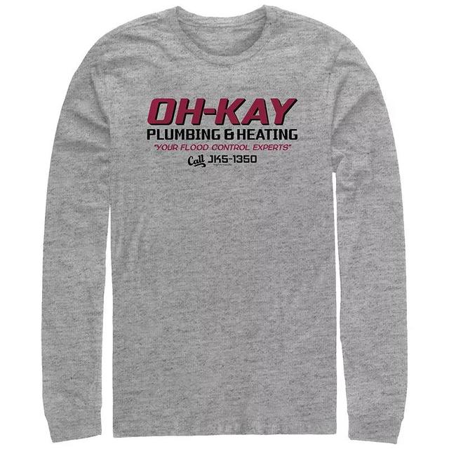 Big & Tall Home Alone Oh-Kay Plumbing & Heating Logo Long Sleeve Graphic Tee, Mens Athletic Grey Product Image