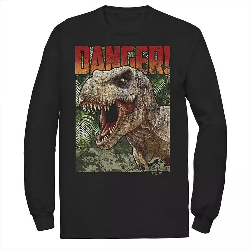 Mens Jurassic World Danger T-Rex Retro Poster Long Sleeve Graphic Tee Blue Product Image