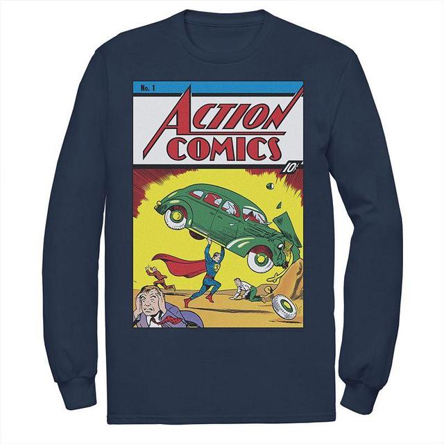 Mens DC Comics Superman No.1 Comic Cover Long Sleeve Graphic Tee Blue Product Image