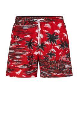 Seasonal-print Swim Shorts In Quick-drying Fabric In Red Product Image