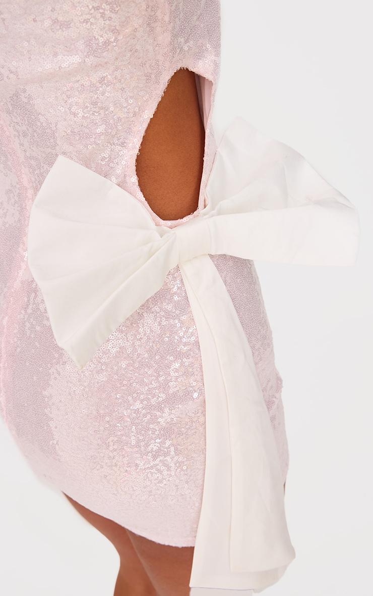 Pink Sequin Cut Out Bow Detail Mini Dress Product Image