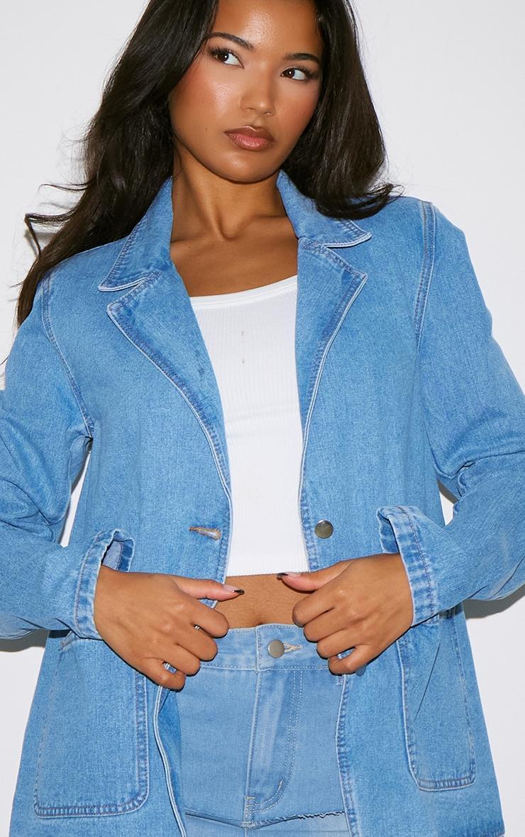 Mid Blue Denim Oversized Blazer Product Image