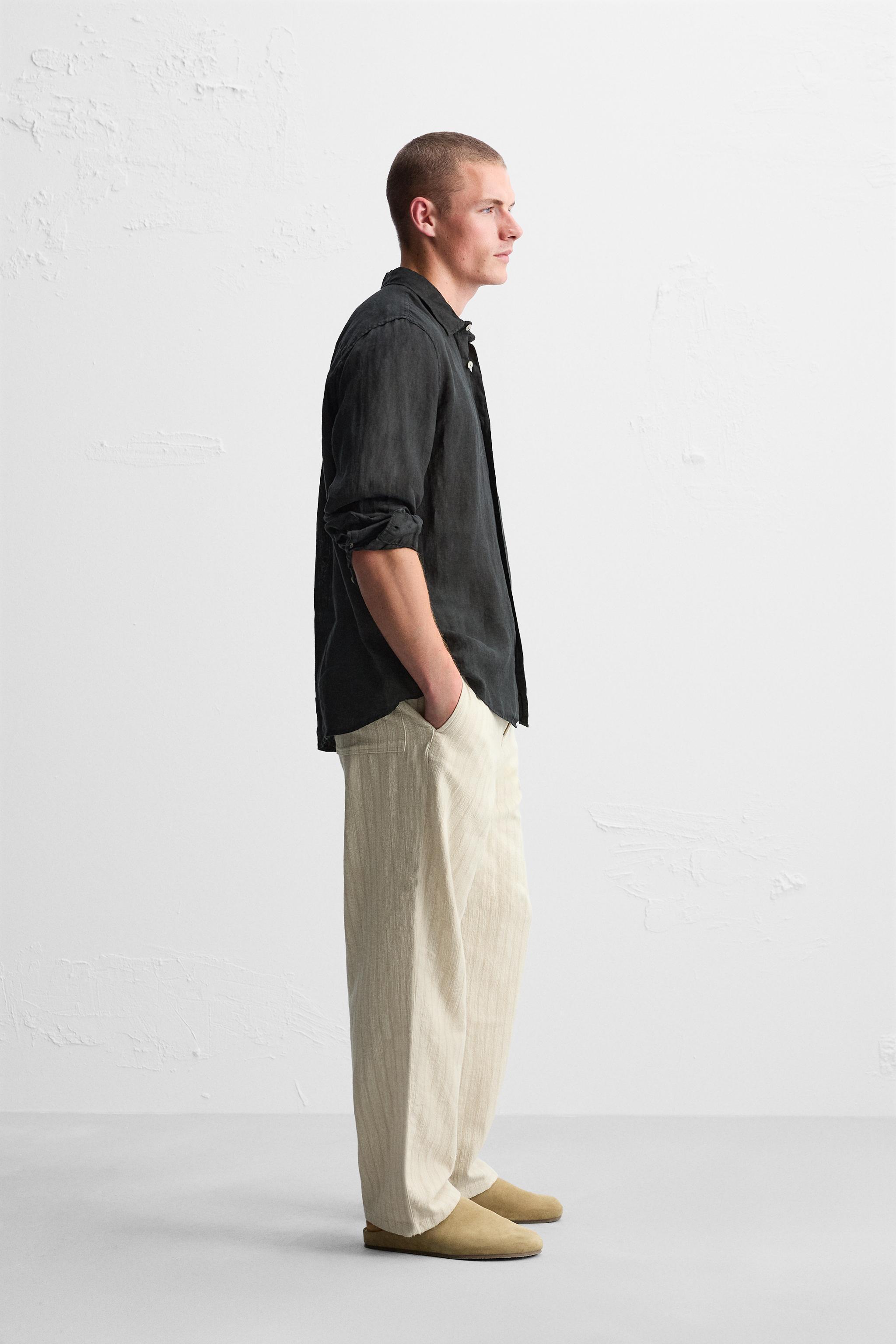 STRIPED TEXTURED PANTS Product Image