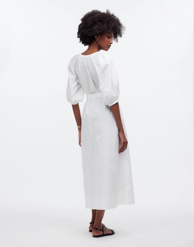 Tie-Waist Button-Front Midi Dress in Poplin Product Image