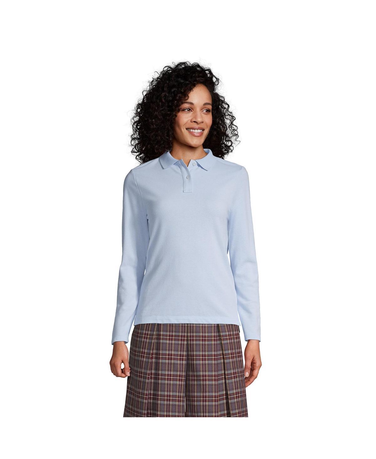 Womens Lands End School Uniform Long Sleeve Mesh Polo Shirt Classic Blue Product Image