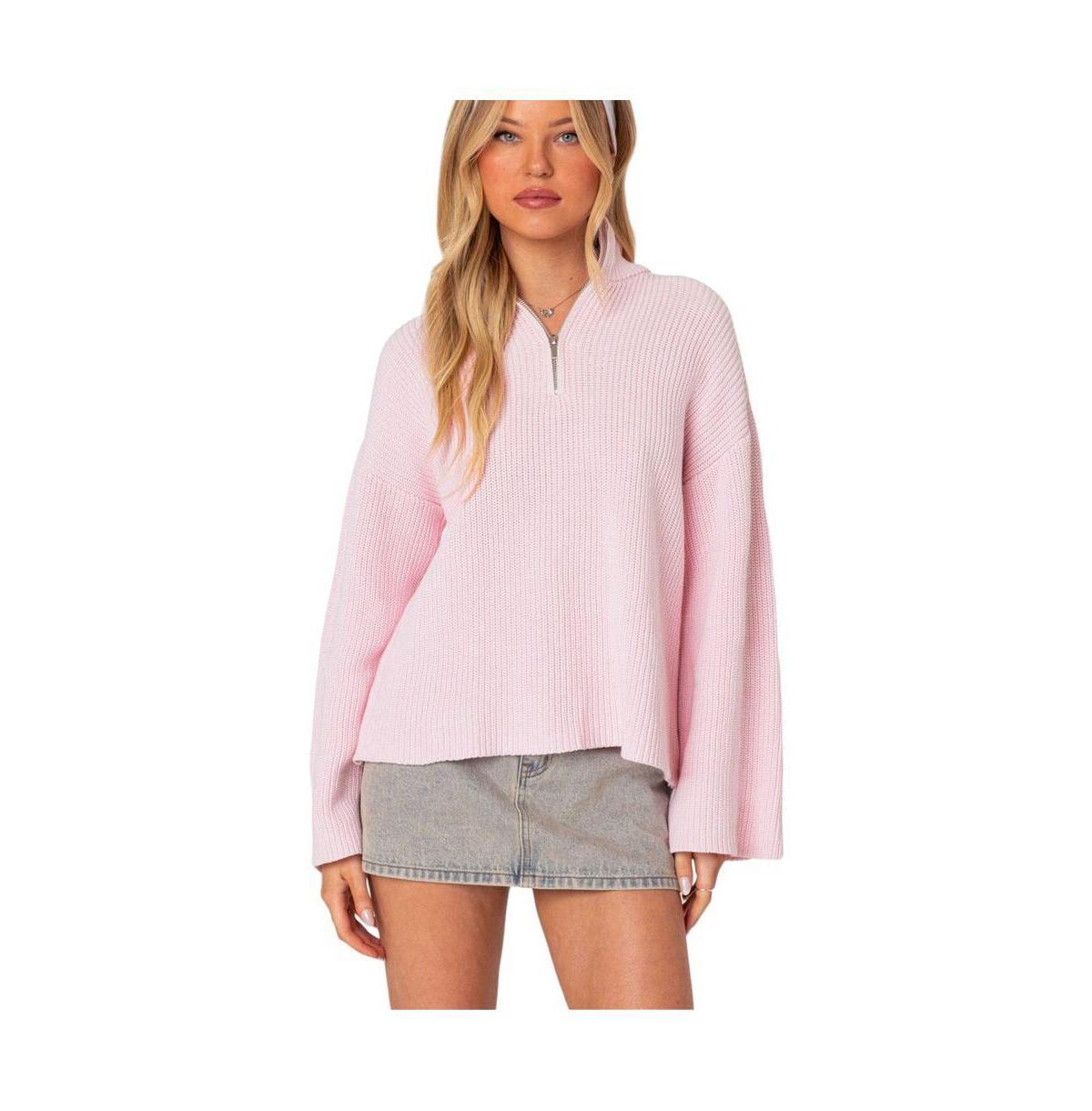 Edikted Amour High Neck Oversized Zip Sweater Product Image