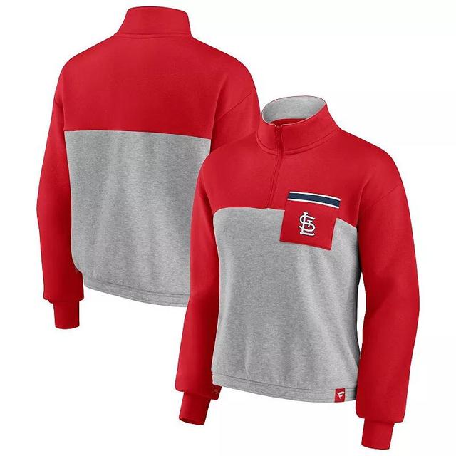 Womens Fanatics Branded /Heather Gray St. Louis Cardinals Iconic Cinch Waist Quarter-Zip Top Product Image