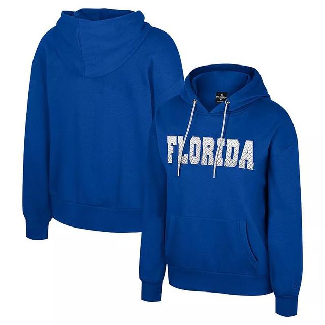 Womens Colosseum Royal Florida Gators Reflection Rhinestone Drawcord Pullover Hoodie Product Image