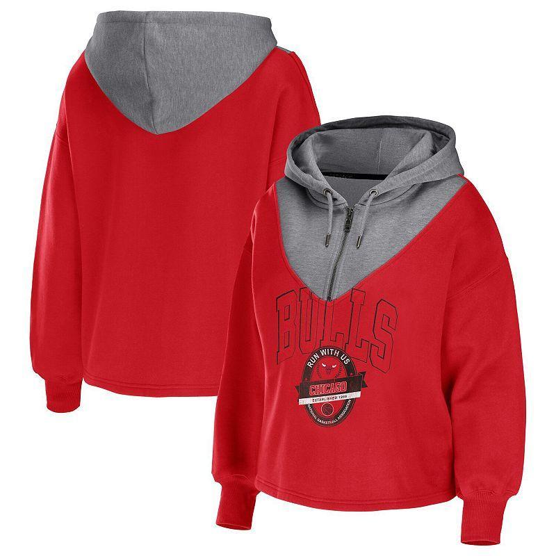 Womens WEAR by Erin Andrews Chicago Bulls Pieced Quarter-Zip Hoodie Jacket Product Image